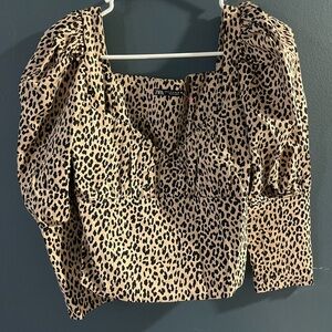 ZARA Leopard / Cheetah / Animal Print Puff Sleeve Top Size Medium #2102
